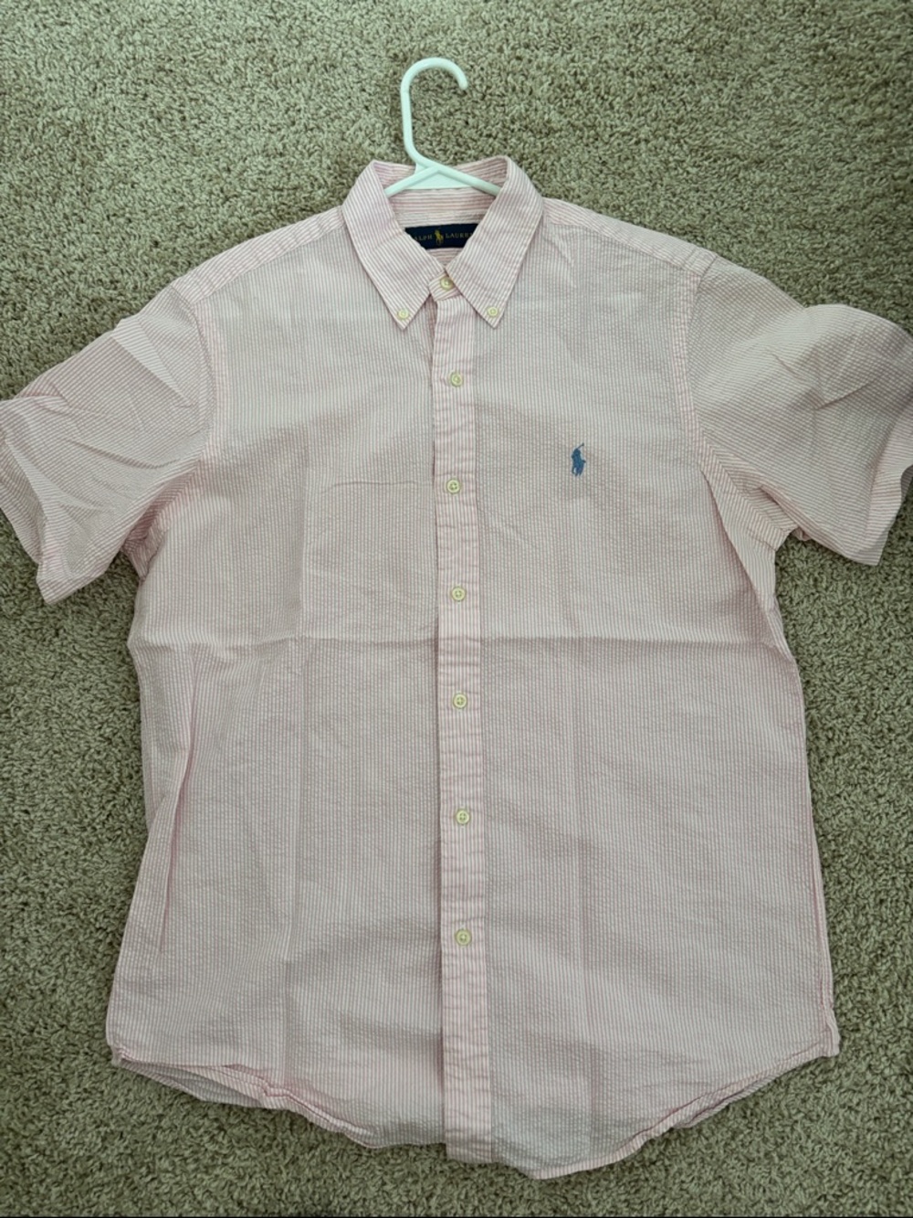Ralph Lauren Pink Short-Sleeve Button-Down seersucker Shirt
